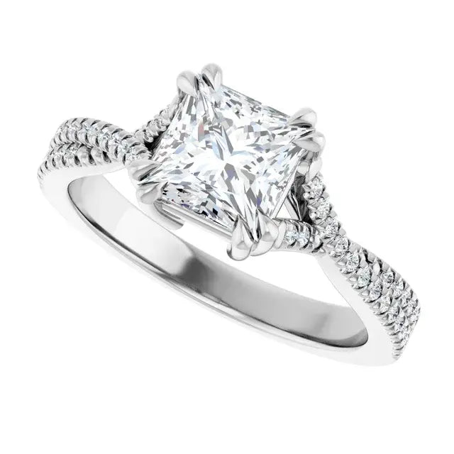 14K White Gold 1 3/8 CTW Princess-Cut Diamond Engagement Ring with Split Shank and Pave Accents