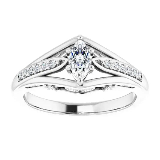 14K White Gold 1/3 CTW Marquise Cut Diamond Engagement Ring with Split Double Shank and Pavé Accents