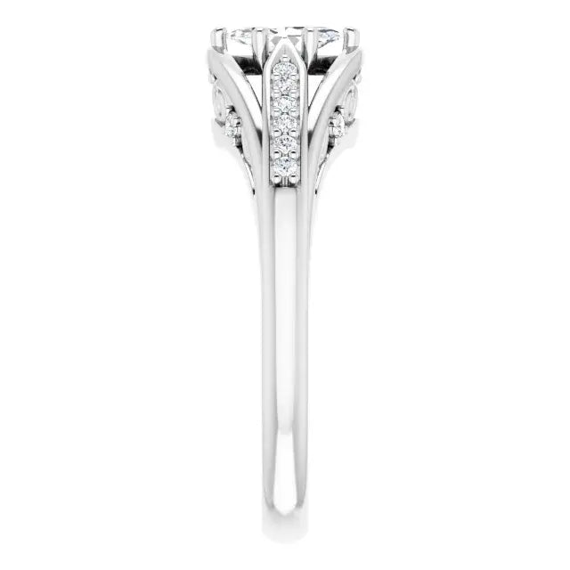 14K White Gold 1/3 CTW Marquise Cut Diamond Engagement Ring with Split Double Shank and Pavé Accents