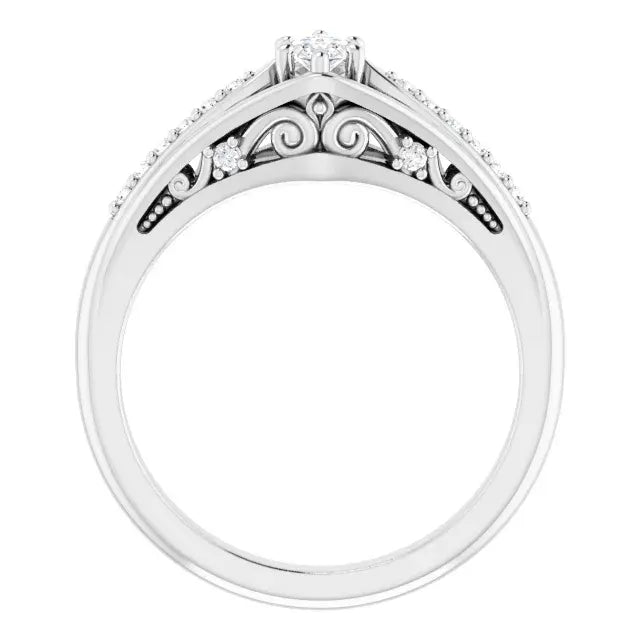 14K White Gold 1/3 CTW Marquise Cut Diamond Engagement Ring with Split Double Shank and Pavé Accents