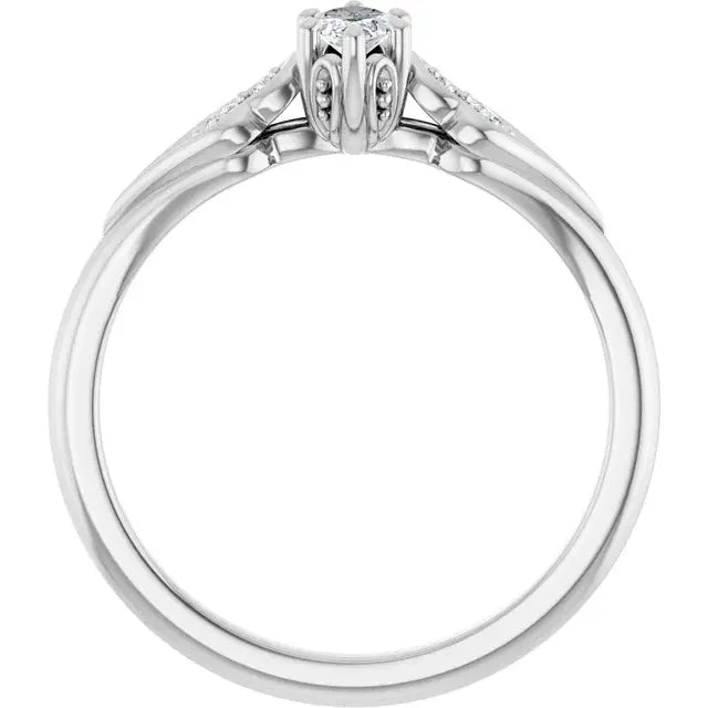 14K White Gold 1/3 CTW Marquise Cut Diamond Engagement Ring with Vintage-Inspired Scroll Accents