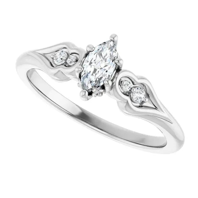 14K White Gold 1/3 CTW Marquise Cut Diamond Engagement Ring with Vintage-Inspired Scroll Accents
