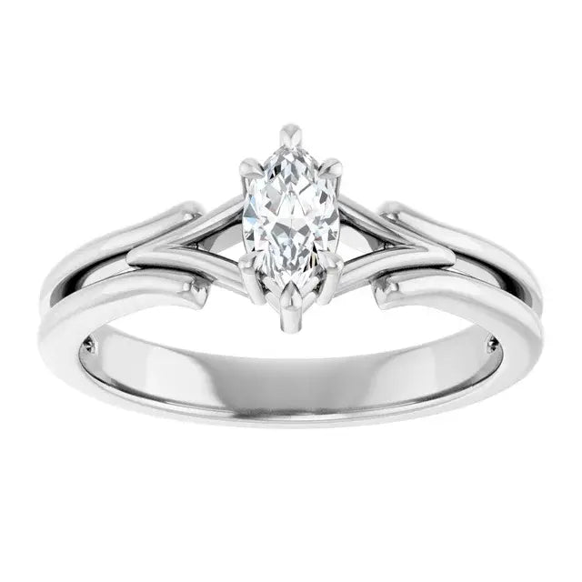 14K White Gold 1/3 CT Marquise-Cut Diamond Engagement Ring with Split Shank Design