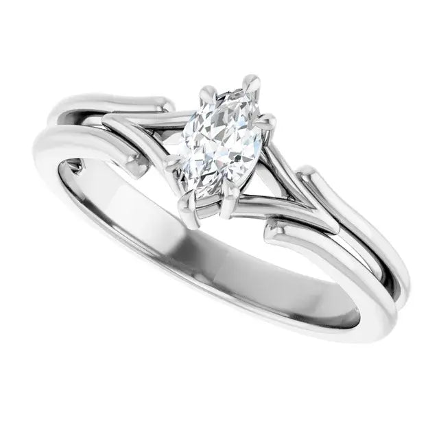 14K White Gold 1/3 CT Marquise-Cut Diamond Engagement Ring with Split Shank Design