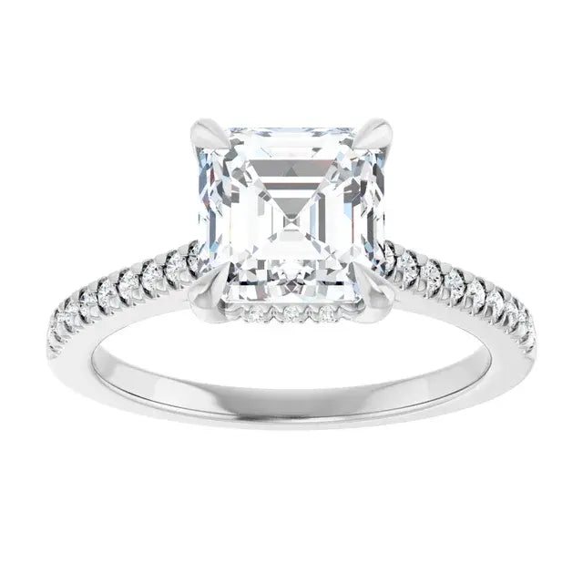 14K White Gold 1.40 CTW Asscher-Cut Diamond Engagement Ring with a Hidden Halo Setting