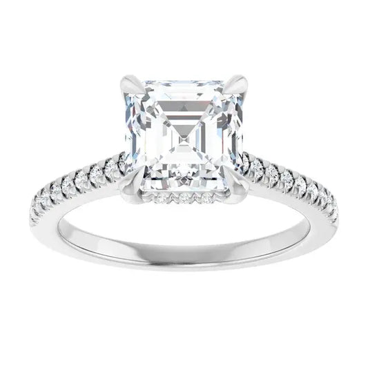 14K White Gold 1.40 CTW Asscher-Cut Diamond Engagement Ring with a Hidden Halo Setting
