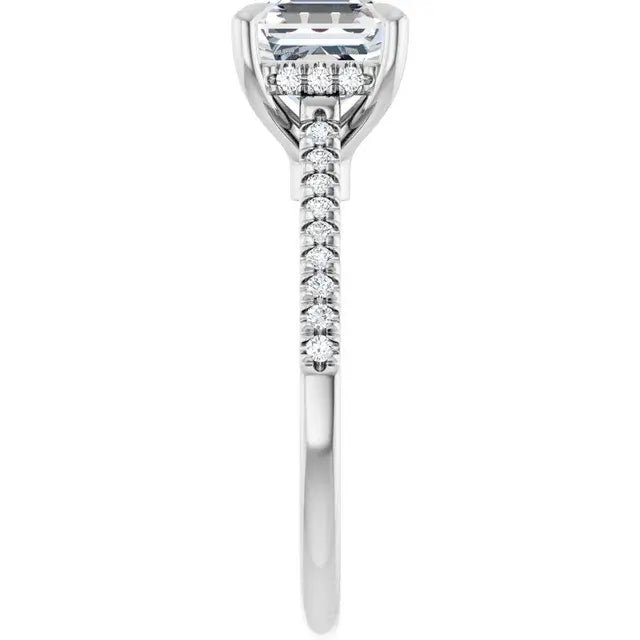 14K White Gold 1.40 CTW Asscher-Cut Diamond Engagement Ring with a Hidden Halo Setting