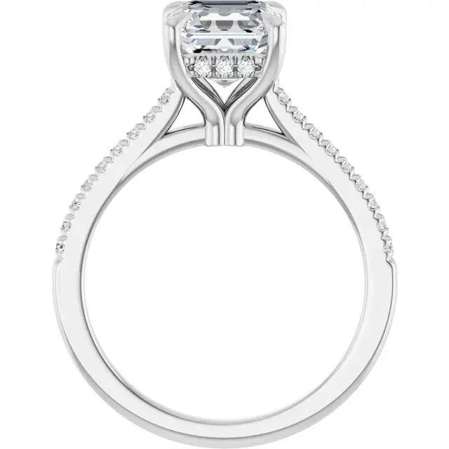 14K White Gold 1.40 CTW Asscher-Cut Diamond Engagement Ring with a Hidden Halo Setting