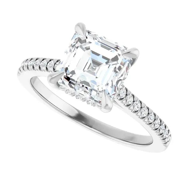 14K White Gold 1.40 CTW Asscher-Cut Diamond Engagement Ring with a Hidden Halo Setting