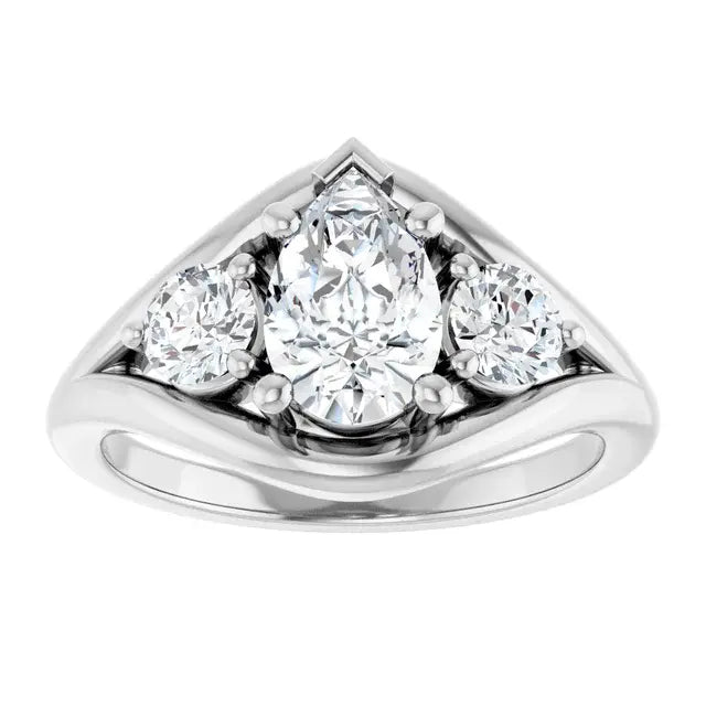 14K White Gold 1.40 CTW Pear-Cut Diamond Engagement Ring with Three-Stone Tapered Setting-