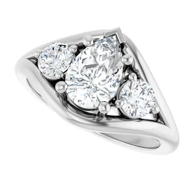 14K White Gold 1.40 CTW Pear-Cut Diamond Engagement Ring with Three-Stone Tapered Setting-