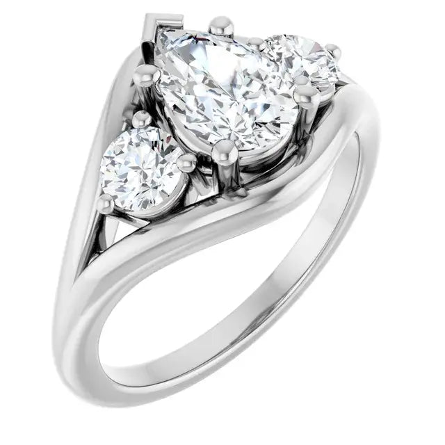 14K White Gold 1.40 CTW Pear-Cut Diamond Engagement Ring with Three-Stone Tapered Setting-
