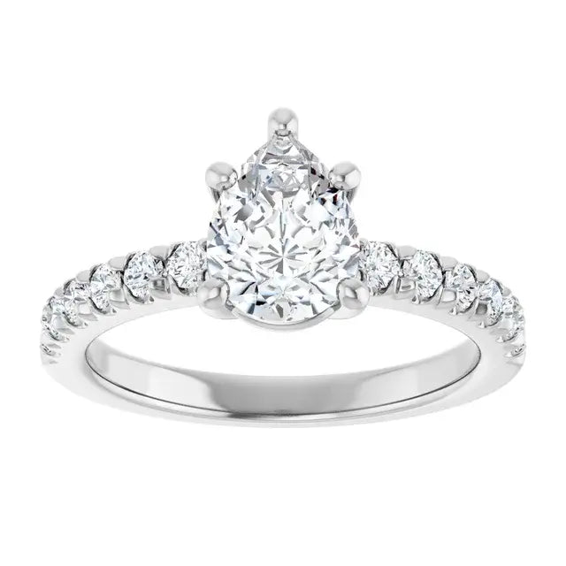 14K White Gold 1.41 CTW Pear Solitaire Lab Grown Diamond Engagement Ring with Pavé Band