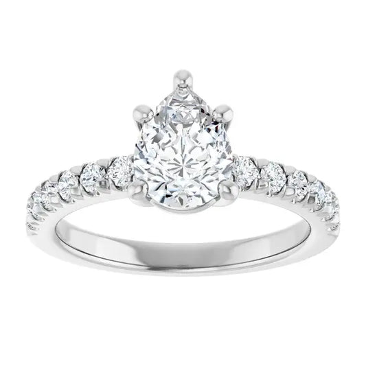 14K White Gold 1.41 CTW Pear Solitaire Lab Grown Diamond Engagement Ring with Pavé Band