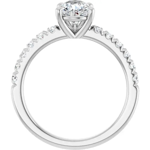 14K White Gold 1.41 CTW Pear Solitaire Lab Grown Diamond Engagement Ring with Pavé Band