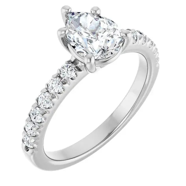14K White Gold 1.41 CTW Pear Solitaire Lab Grown Diamond Engagement Ring with Pavé Band
