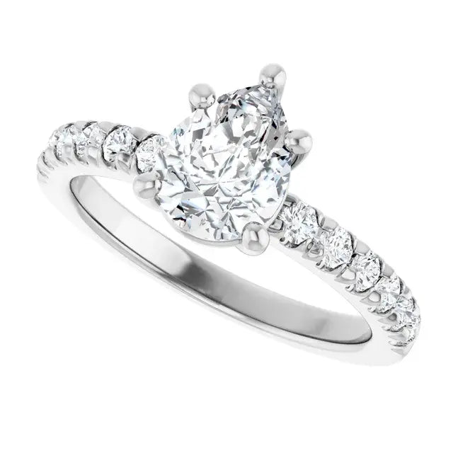 14K White Gold 1.41 CTW Pear Solitaire Lab Grown Diamond Engagement Ring with Pavé Band