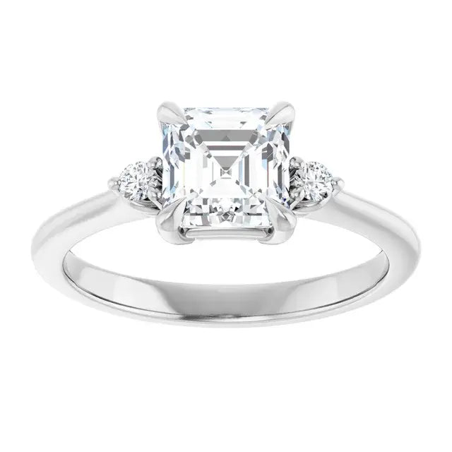 14K White Gold 1.42 CTW Asscher Solitaire Lab Grown Diamond Engagement Ring with Pavé Band