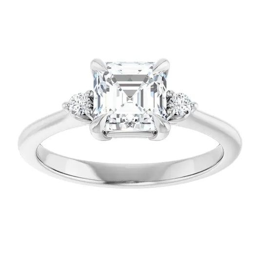 14K White Gold 1.42 CTW Asscher Solitaire Lab Grown Diamond Engagement Ring with Pavé Band