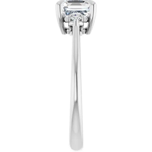 14K White Gold 1.42 CTW Asscher Solitaire Lab Grown Diamond Engagement Ring with Pavé Band
