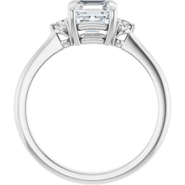 14K White Gold 1.42 CTW Asscher Solitaire Lab Grown Diamond Engagement Ring with Pavé Band