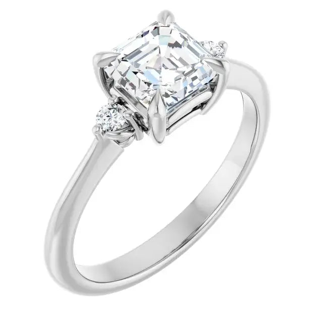 14K White Gold 1.42 CTW Asscher Solitaire Lab Grown Diamond Engagement Ring with Pavé Band