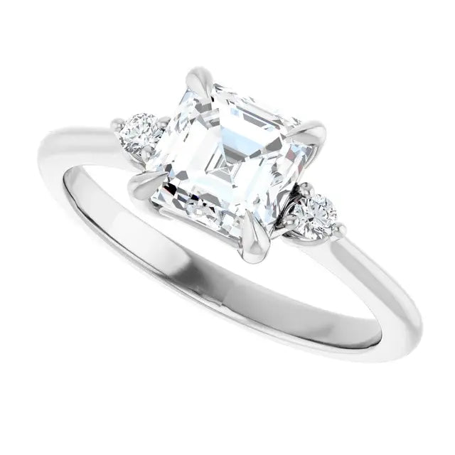14K White Gold 1.42 CTW Asscher Solitaire Lab Grown Diamond Engagement Ring with Pavé Band