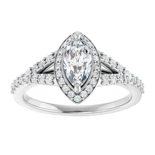 14K White Gold 1.47 CTW Marquise-Cut Lab Grown Diamond Halo Engagement Ring