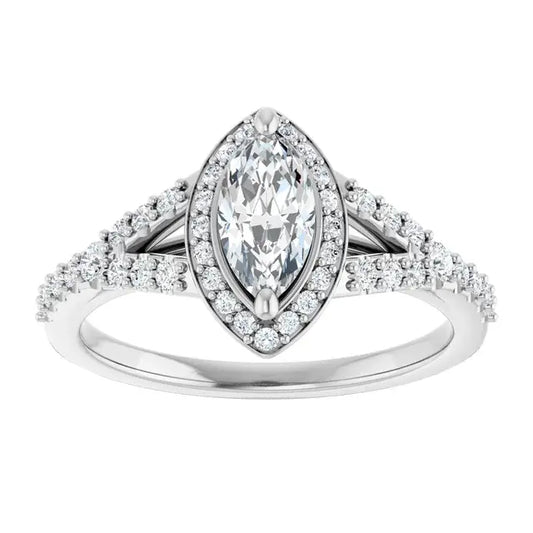 14K White Gold 1.47 CTW Marquise-Cut Lab Grown Diamond Halo Engagement Ring