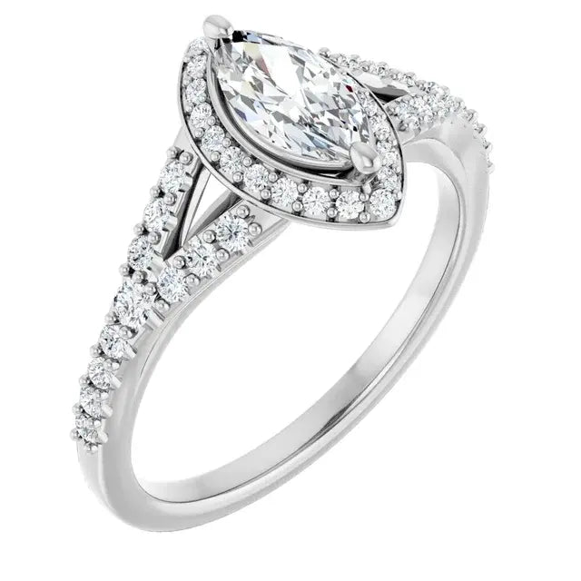 14K White Gold 1.47 CTW Marquise-Cut Lab Grown Diamond Halo Engagement Ring