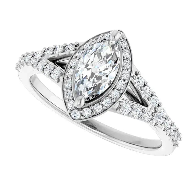 14K White Gold 1.47 CTW Marquise-Cut Lab Grown Diamond Halo Engagement Ring