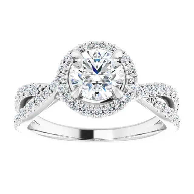 14K White Gold 1.49 CTW Cushion-Cut Halo Diamond Engagement Ring with a Twisted Shank-