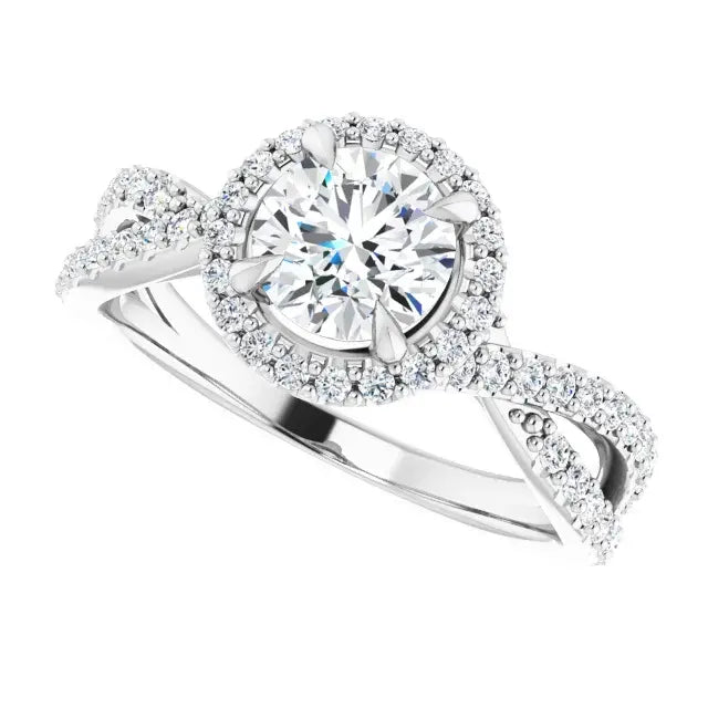 14K White Gold 1.49 CTW Cushion-Cut Halo Diamond Engagement Ring with a Twisted Shank-