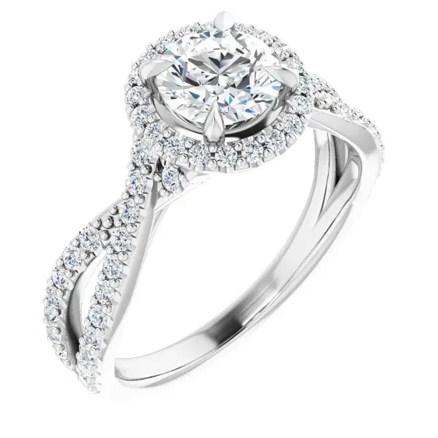 14K White Gold 1.49 CTW Cushion-Cut Halo Diamond Engagement Ring with a Twisted Shank-