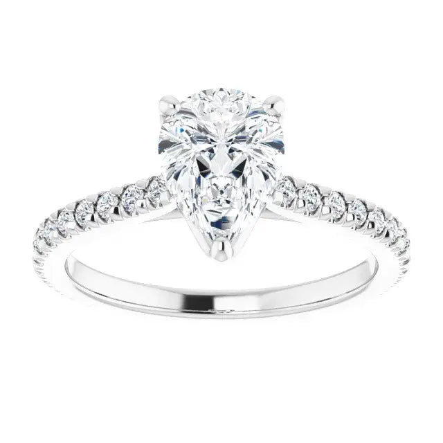 14K White Gold 1.53 CTW Pear-Cut Lab Grown Diamond Engagement Ring with Eternity and Pavé Band