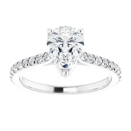 14K White Gold 1.53 CTW Pear-Cut Lab Grown Diamond Engagement Ring with Eternity and Pavé Band