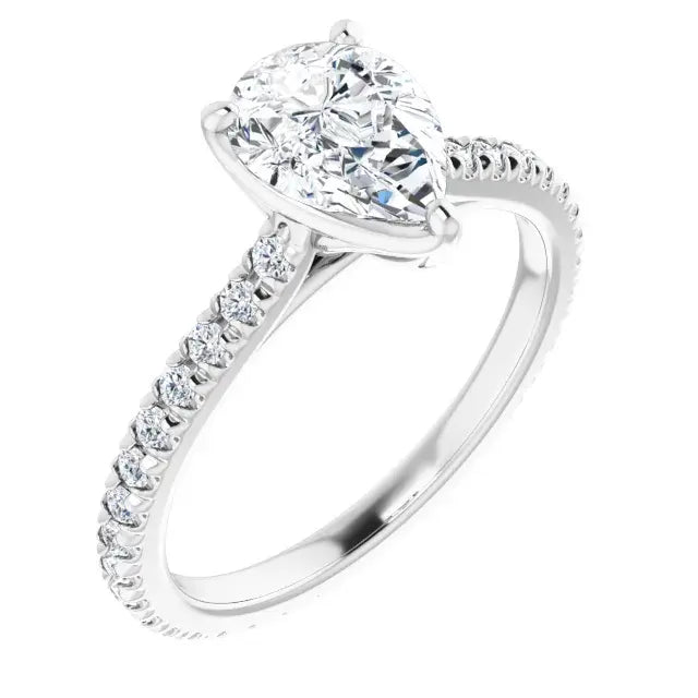 14K White Gold 1.53 CTW Pear-Cut Lab Grown Diamond Engagement Ring with Eternity and Pavé Band