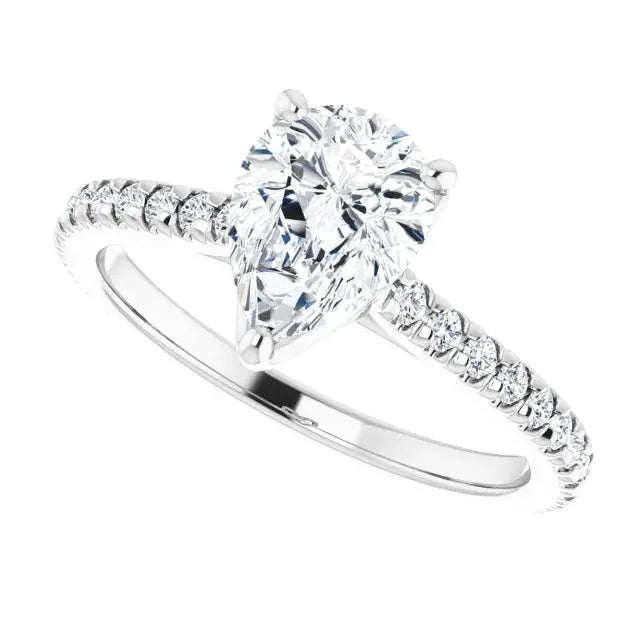 14K White Gold 1.53 CTW Pear-Cut Lab Grown Diamond Engagement Ring with Eternity and Pavé Band