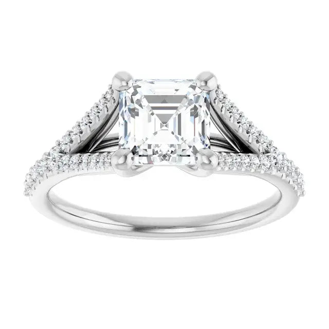 14K White Gold 1.54 CTW Asscher-Cut Diamond Engagement Ring with a Split Shank Cathedral Setting