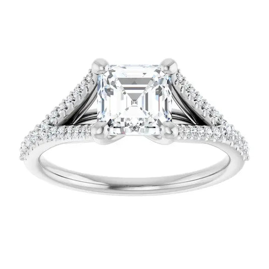 14K White Gold 1.54 CTW Asscher-Cut Diamond Engagement Ring with a Split Shank Cathedral Setting