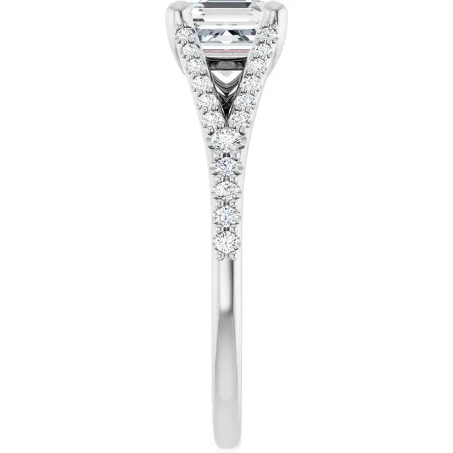 14K White Gold 1.54 CTW Asscher-Cut Diamond Engagement Ring with a Split Shank Cathedral Setting