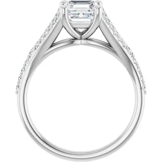 14K White Gold 1.54 CTW Asscher-Cut Diamond Engagement Ring with a Split Shank Cathedral Setting