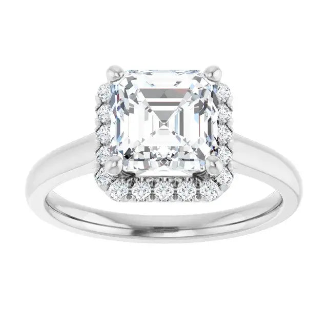 14K White Gold 1.55 CTW Asscher-Cut Lab Grown Diamond Engagement Ring with Halo and French-Set Accents