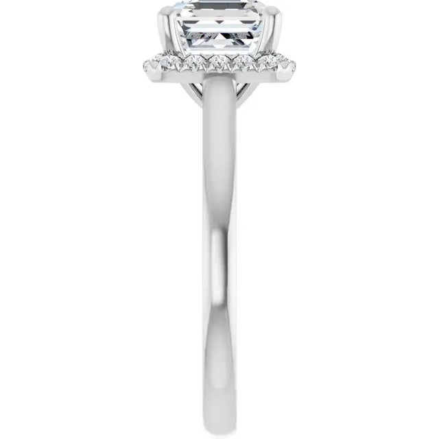 14K White Gold 1.55 CTW Asscher-Cut Lab Grown Diamond Engagement Ring with Halo and French-Set Accents