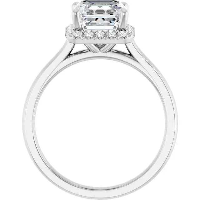 14K White Gold 1.55 CTW Asscher-Cut Lab Grown Diamond Engagement Ring with Halo and French-Set Accents