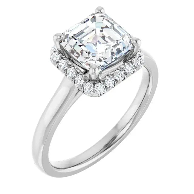 14K White Gold 1.55 CTW Asscher-Cut Lab Grown Diamond Engagement Ring with Halo and French-Set Accents