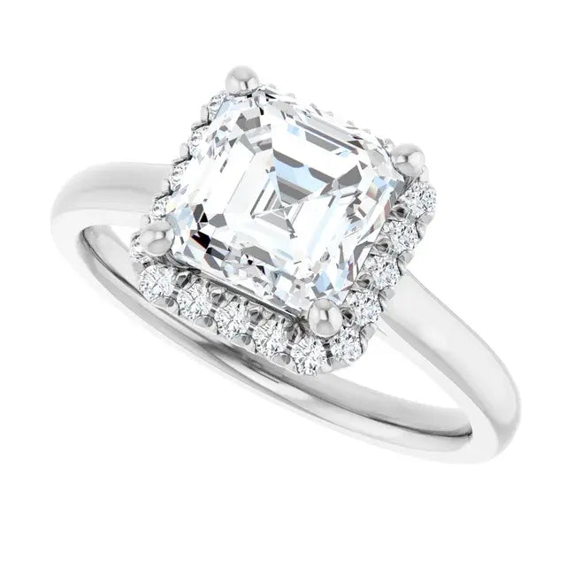 14K White Gold 1.55 CTW Asscher-Cut Lab Grown Diamond Engagement Ring with Halo and French-Set Accents