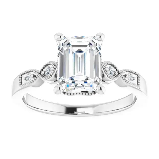 14K White Gold 1.56 CTW Emerald-Cut Lab Grown Diamond Solitaire Engagement Ring with Pavé Band