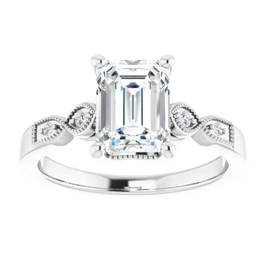 14K White Gold 1.56 CTW Emerald-Cut Lab Grown Diamond Solitaire Engagement Ring with Pavé Band