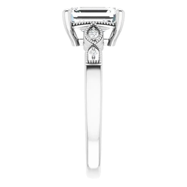 14K White Gold 1.56 CTW Emerald-Cut Lab Grown Diamond Solitaire Engagement Ring with Pavé Band